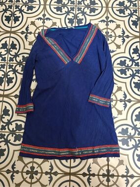 Boden Royal Blue V-Neck Embroidered Trim tunic